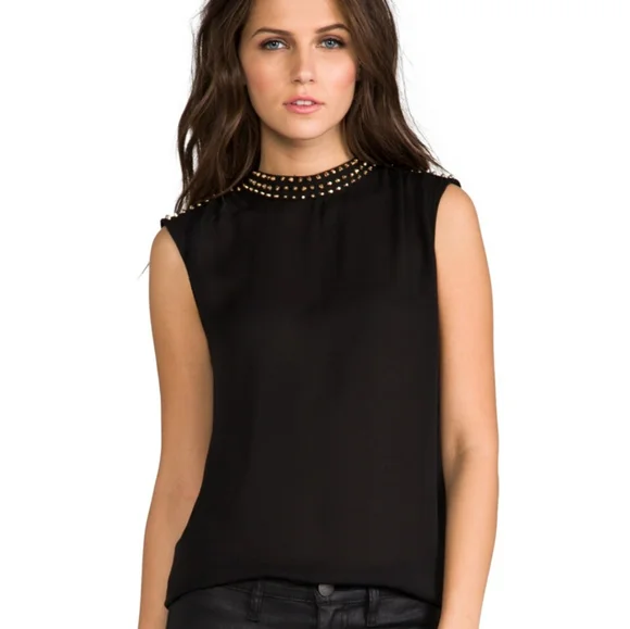 BLAQUE LABEL STUDDED MOCK NECK BLOUSE, CREAM S - Picture 4 of 8